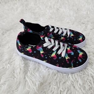 FabKids Unicorn Bright Lace Up Sneaker. Size 2. New.featuring a black canvas w